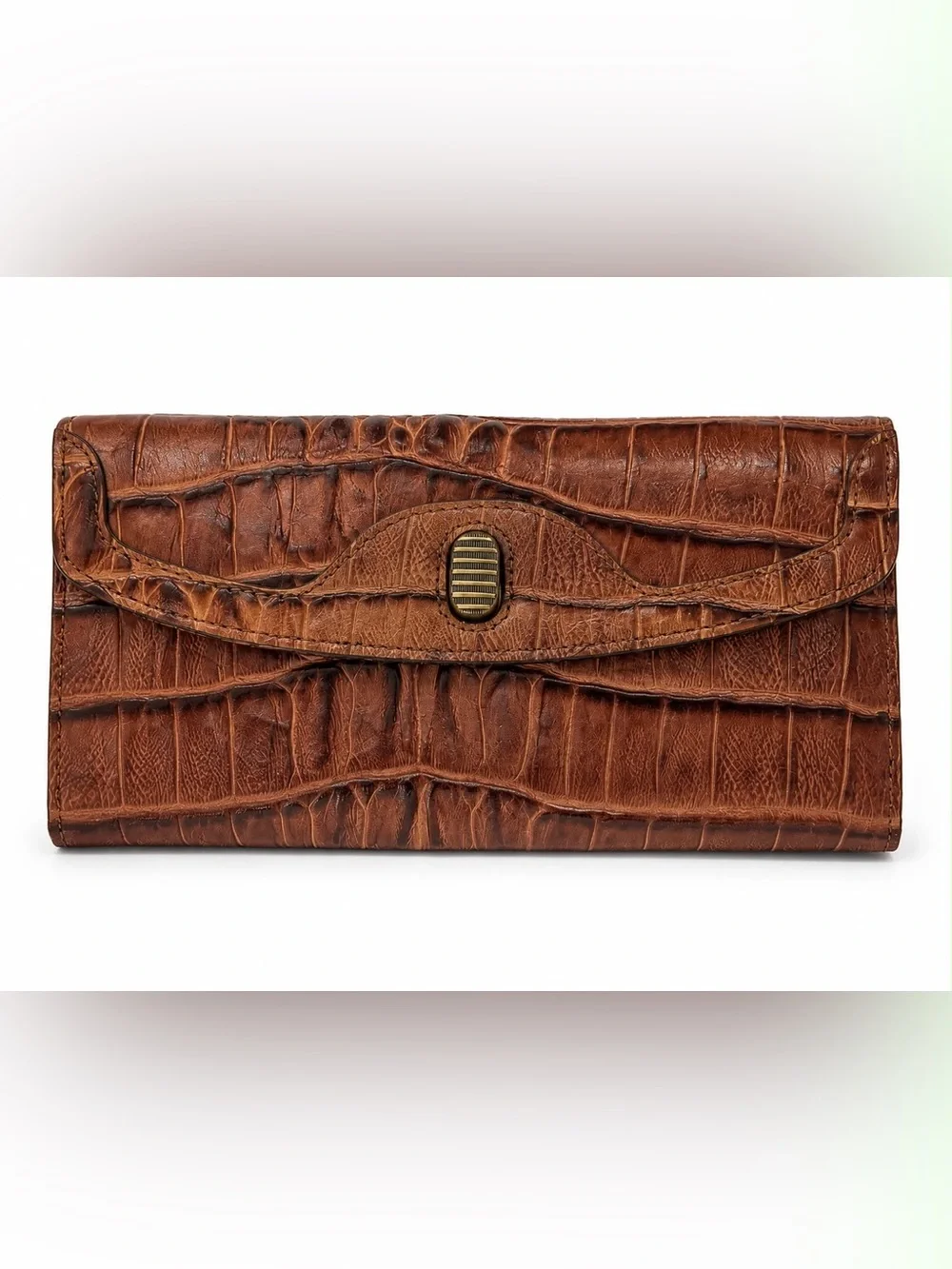 Cole Haan Brown Croc-Embossed Leather Clutch Wallet